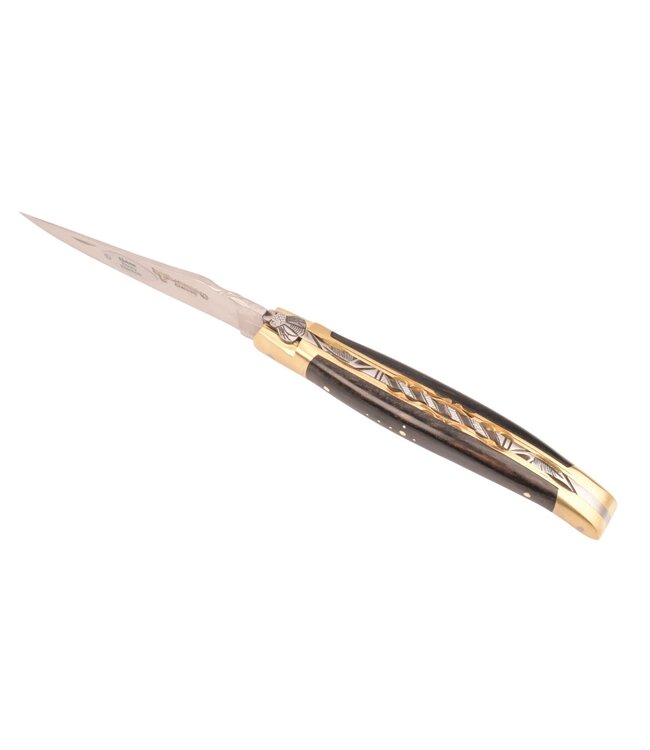 Laguiole en Aubrac 12cm ebbenhout - messing - speciale bij n°13 - double platines - mat