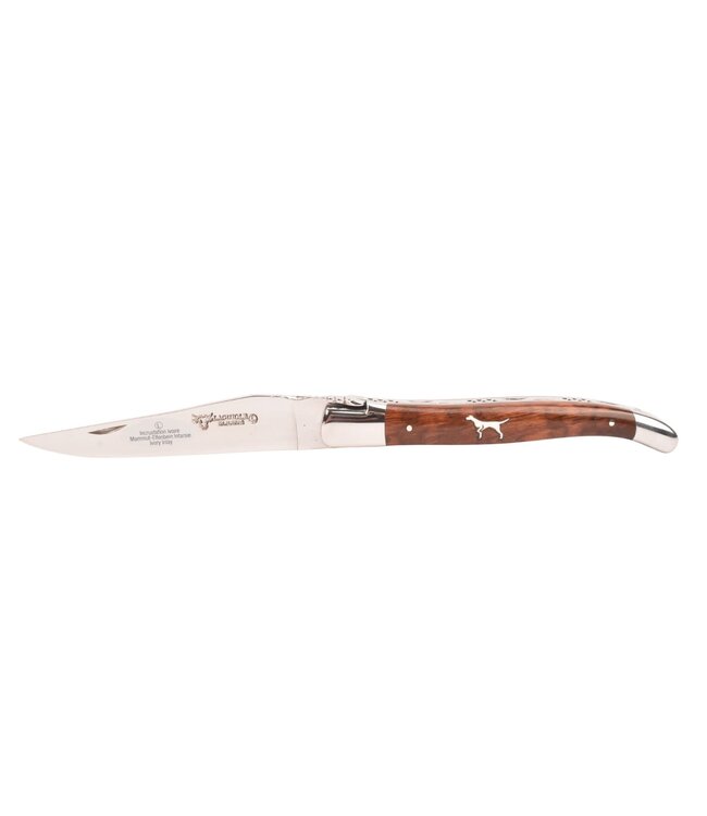 Laguiole en Aubrac 12cm slangenhout - marqueterie hond in ivoor - glanzend