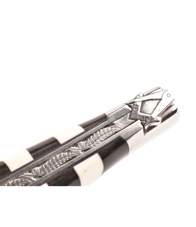 Laguiole en Aubrac 12cm ebbenhout en bot - marqueterie dambord - vrijmetselaar bij - glanzend