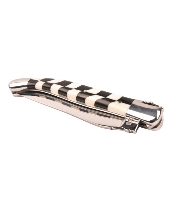 Laguiole en Aubrac 12cm ebbenhout en bot - marqueterie dambord - vrijmetselaar bij - glanzend