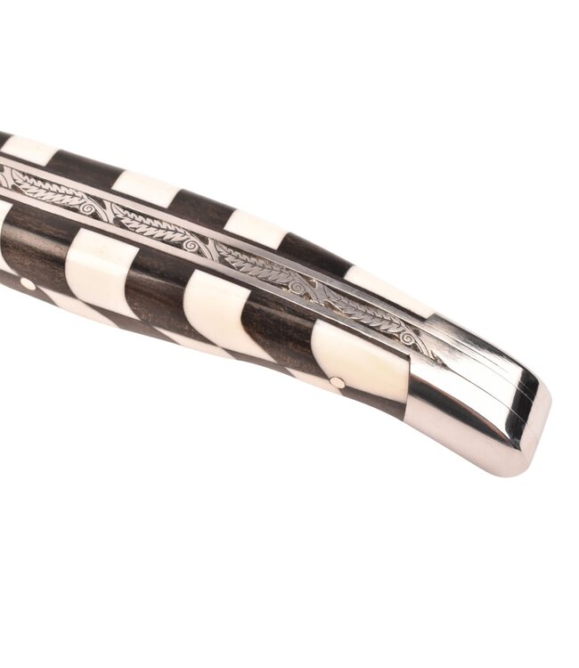 Laguiole en Aubrac 12cm ebbenhout en bot - marqueterie dambord - vrijmetselaar bij - glanzend