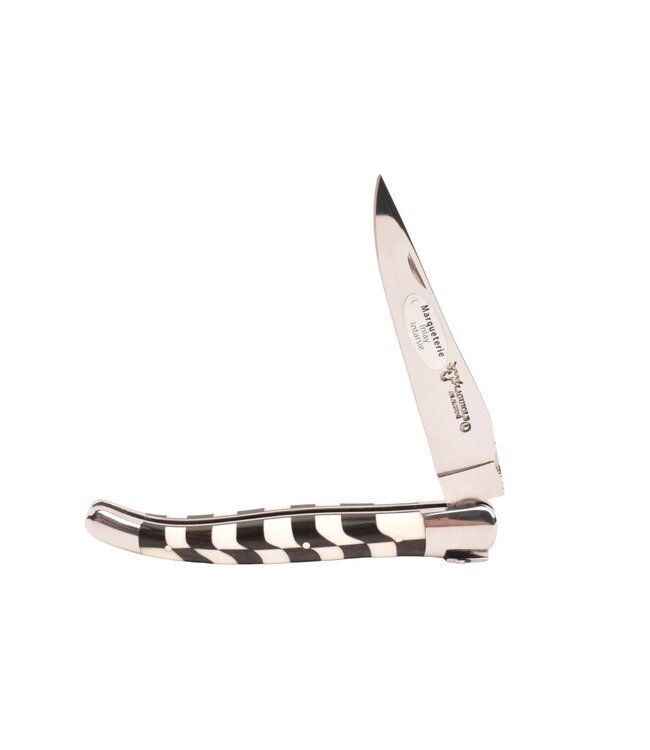 Laguiole en Aubrac 12cm ebbenhout en bot - marqueterie dambord - vrijmetselaar bij - glanzend