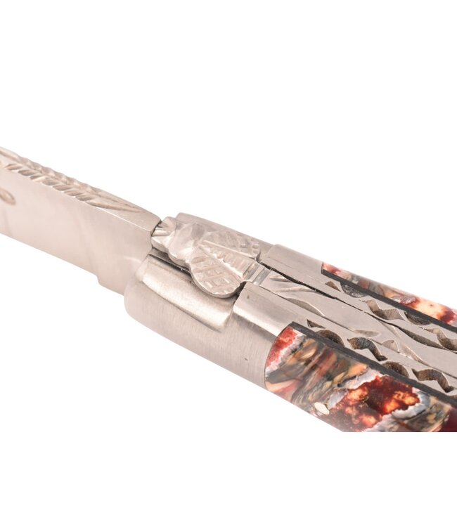 Laguiole en Aubrac 12cm molaire de mammouth rouge - double platines - mat