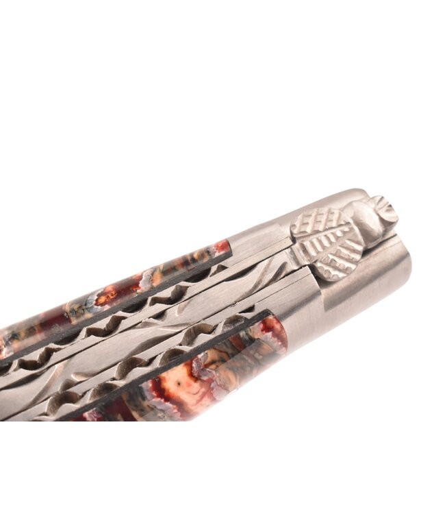 Laguiole en Aubrac 12cm molaire de mammouth rouge - double platines - mat