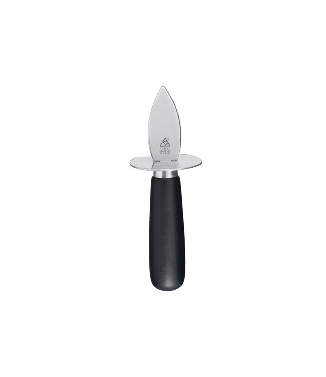Triangle oestermes met heft in zwart beukenhout en handbescherming - 19,5cm