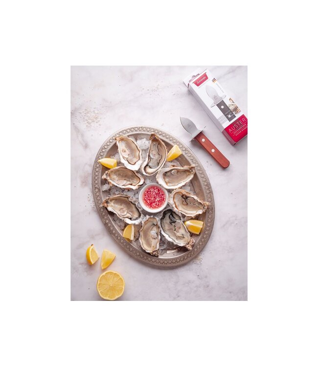 Triangle oestermes met heft in pruimenhout en handbescherming - 17cm