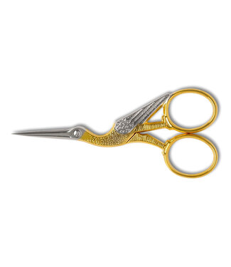 De Messenwinkel vergulde borduurschaar met ooievaarmotief - 9 cm