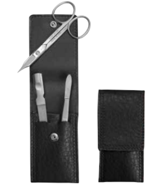 Dreiturm 3-delig etui zwart (soepel) met nagelschaar en nagelvijl - zwart leer