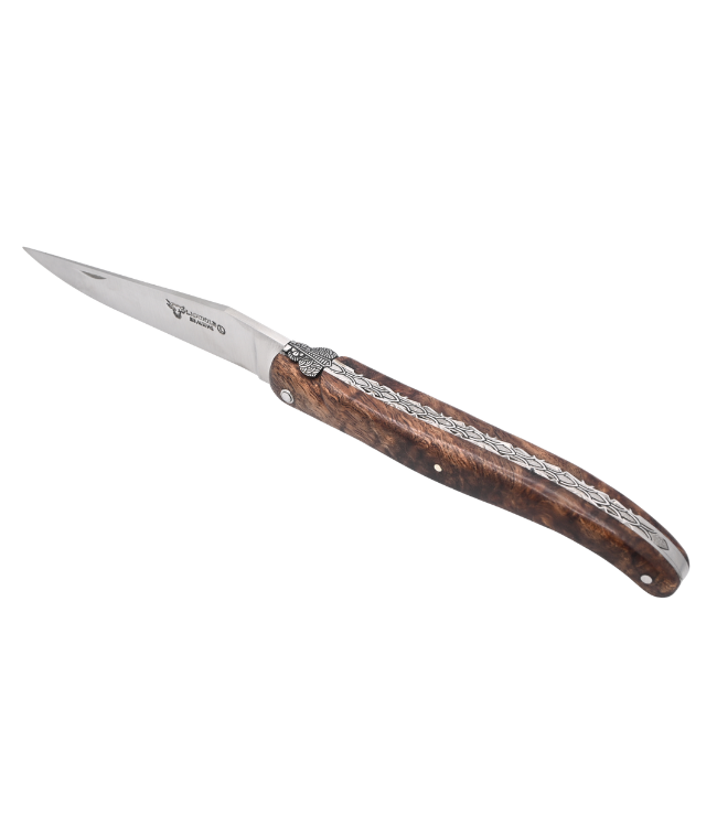 Laguiole en Aubrac Belle pièce 2026 - 12cm albizia hout - platines guillochées - plein manche