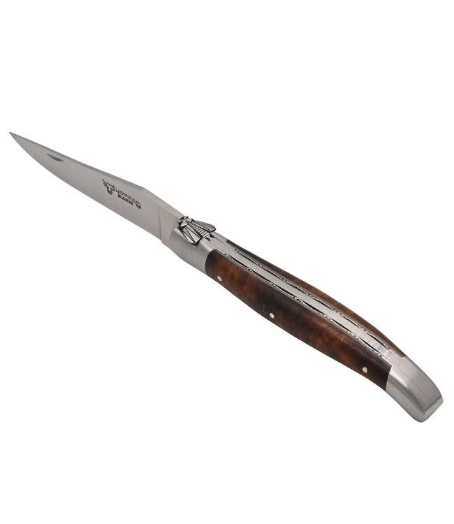 Laguiole en Aubrac Belle pièce 2026 - 12cm ijzerhoutwortelknol - platines guillochées
