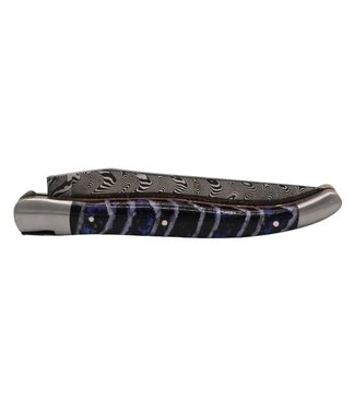 Laguiole en Aubrac Belle pièce 2026 - 12cm mammoetkies blauw - double platines - messing veer - rode plaatjes - damast