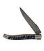 Laguiole en Aubrac Belle pièce 2026 - 12cm mammoetkies blauw - double platines - messing veer - rode plaatjes - damast