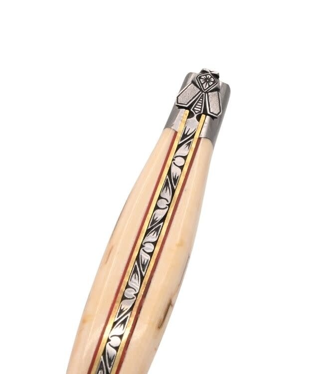 Laguiole en Aubrac Belle pièce 2026 - 12cm mammoetivoor korst - messing plaatjes - damast balbach