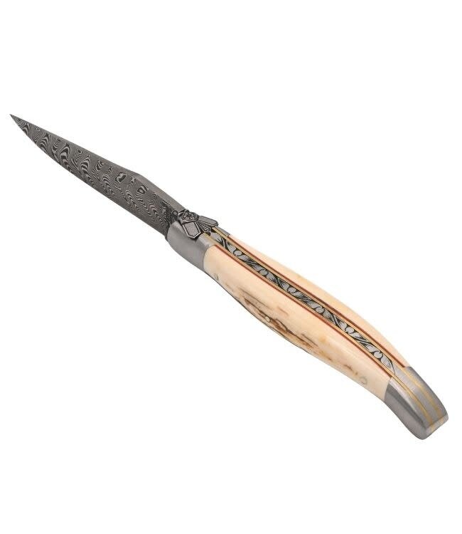Laguiole en Aubrac Belle pièce 2026 - 12cm mammoetivoor korst - messing plaatjes - damast balbach