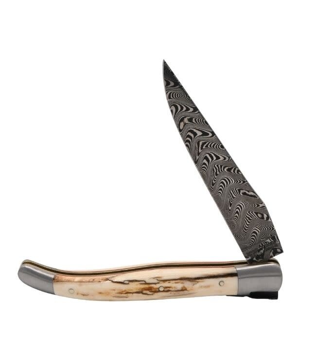 Laguiole en Aubrac Belle pièce 2026 - 12cm mammoetivoor korst - messing plaatjes - damast balbach