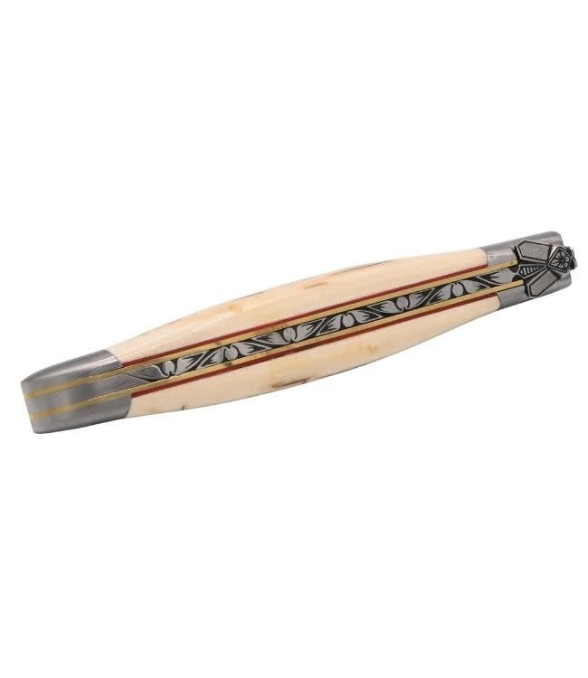 Laguiole en Aubrac Belle pièce 2026 - 12cm mammoetivoor korst - messing plaatjes - damast balbach