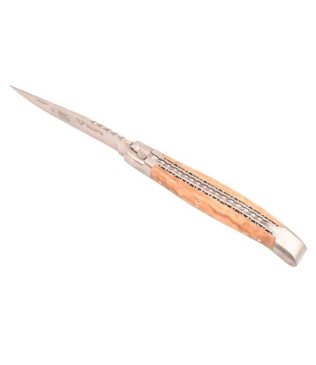 Laguiole en Aubrac #0014 12cm olijfhout - spiraal - double platines - mat