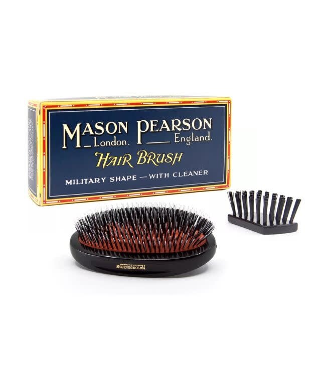 Mason Pearson haarborstel Military Junior 12,36 cm (BN2M) - Bristle & Nylon - Dark Ruby - inclusief reinigingsborstel