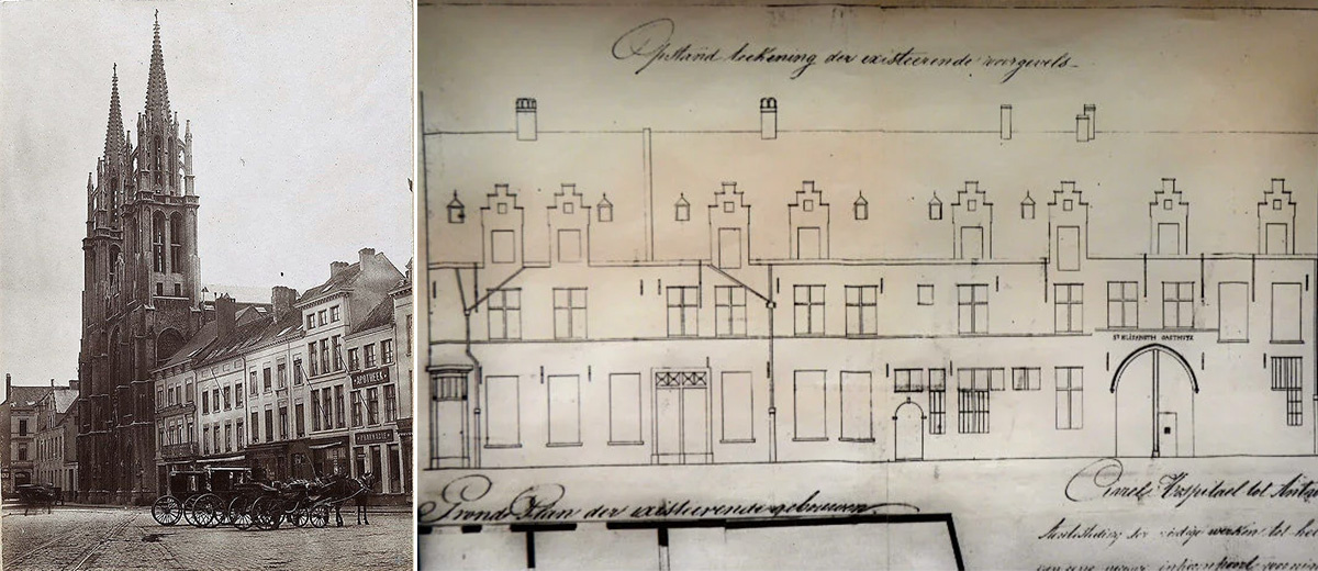 Oud gevelplan van de huisjes op het Mechelseplein vóór 1808