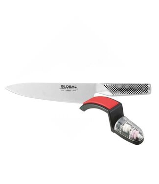 Global 2-delige set (G-20220BR) met koksmes 20cm (G-2) en Minosharp messenslijper (0220BR)