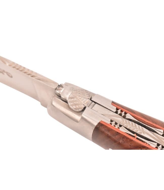 Laguiole en Aubrac #0012 12cm palissanderwortelhout - double platines - rode plaatjes - mat