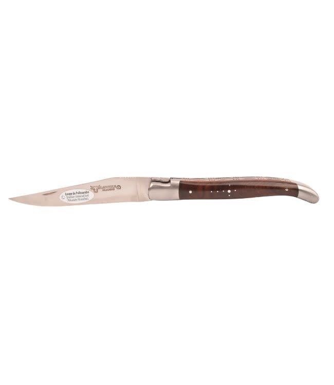 Laguiole en Aubrac #0012 12cm palissanderwortelhout - double platines - rode plaatjes - mat