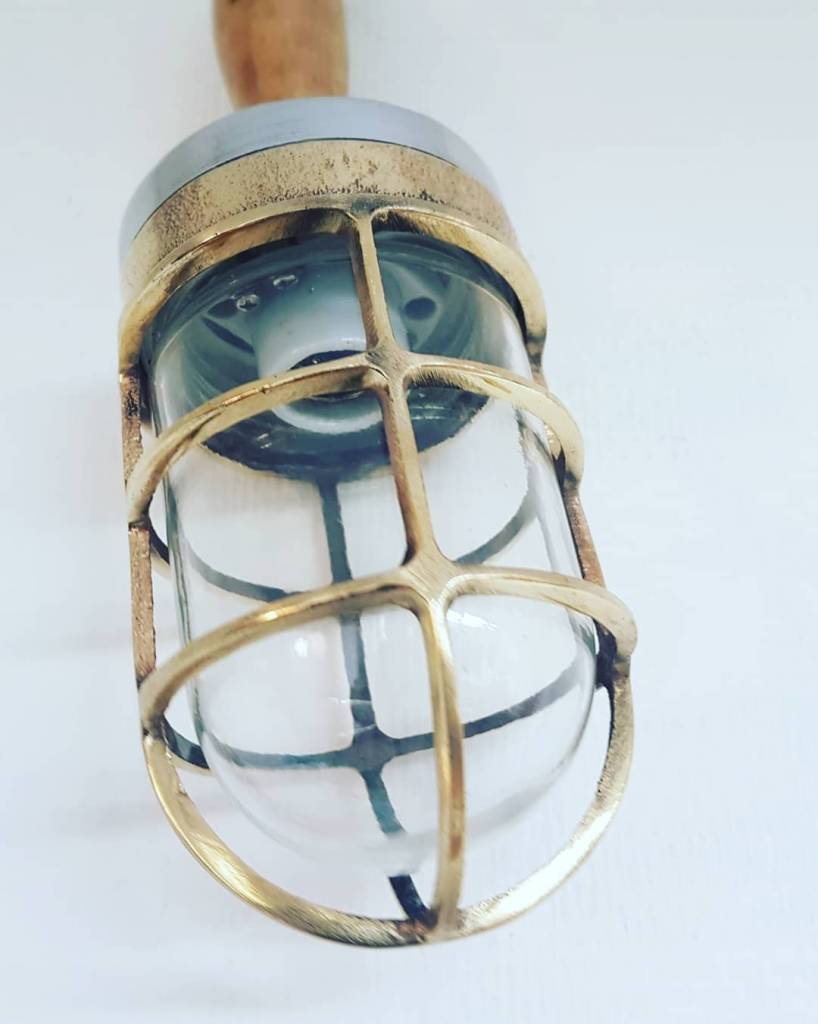 Industriele oude looplamp hout/messing