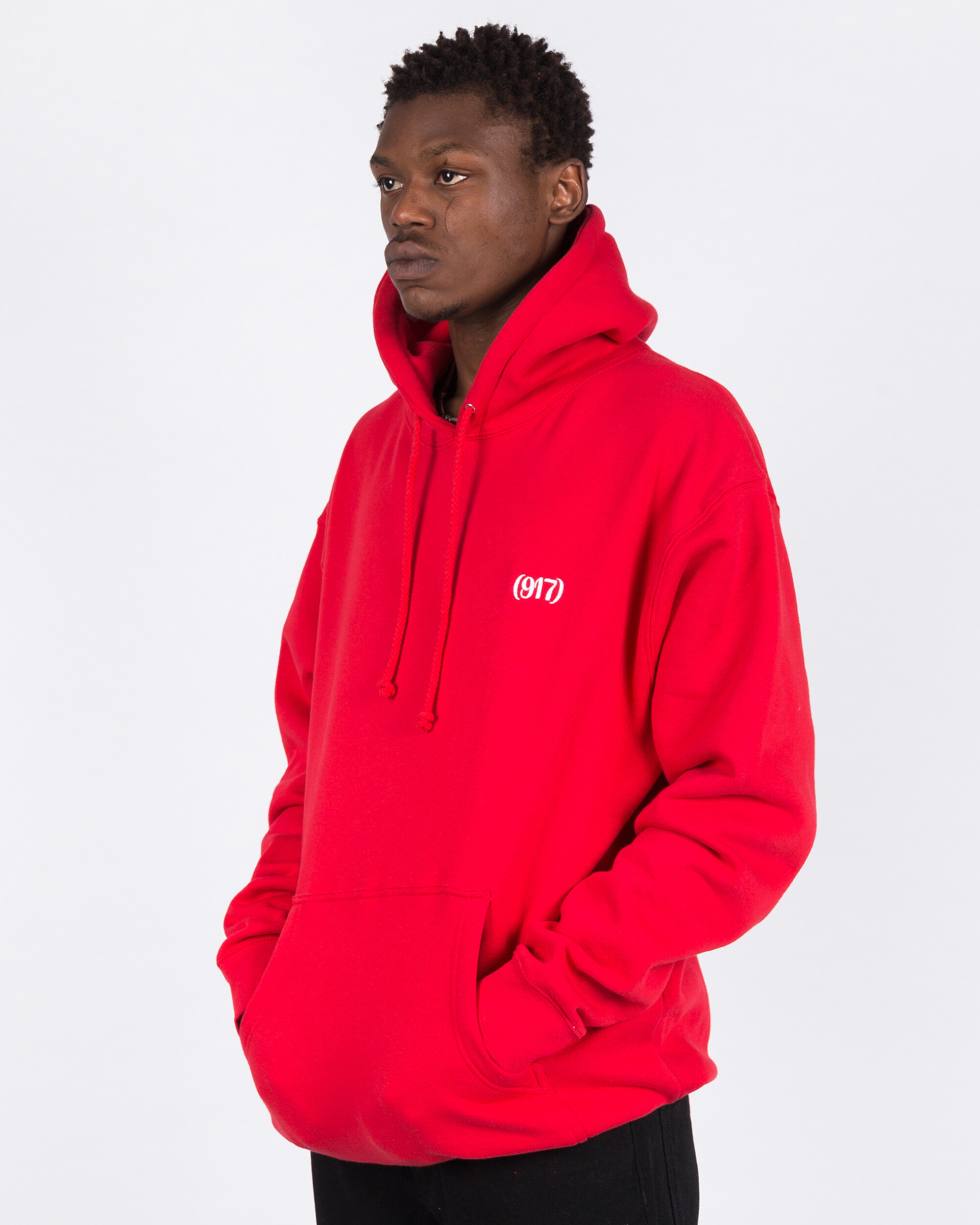 Call me 917 Area Code Pullover Hood Red