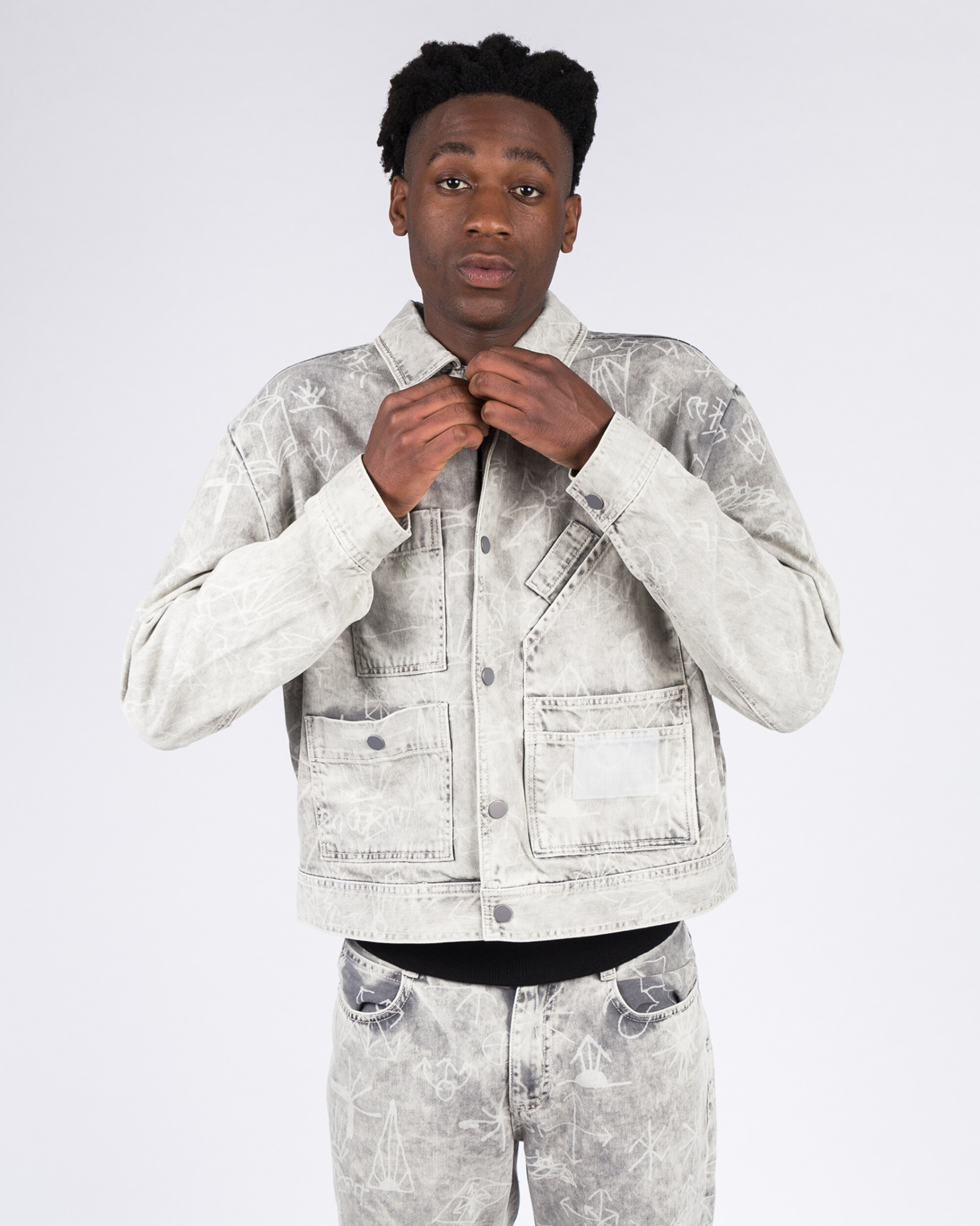 Paccbet Printed Denim Jacket Light Grey