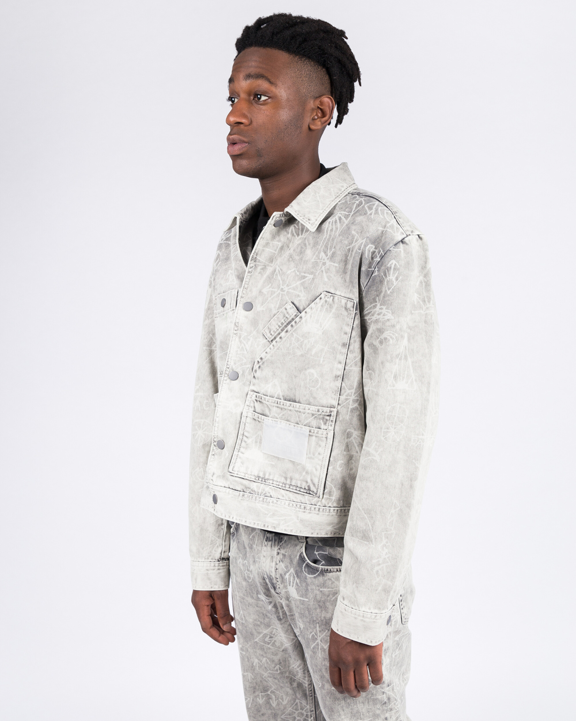 Paccbet Printed Denim Jacket Light Grey