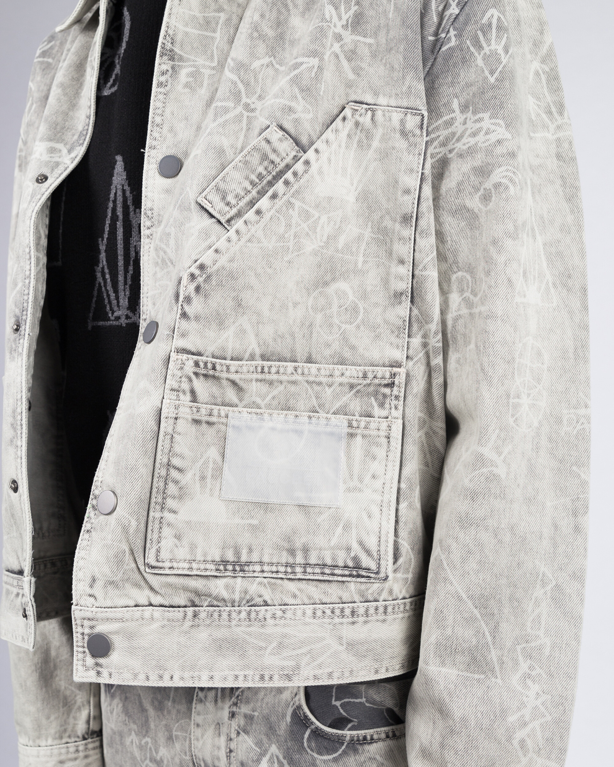 Paccbet Printed Denim Jacket Light Grey