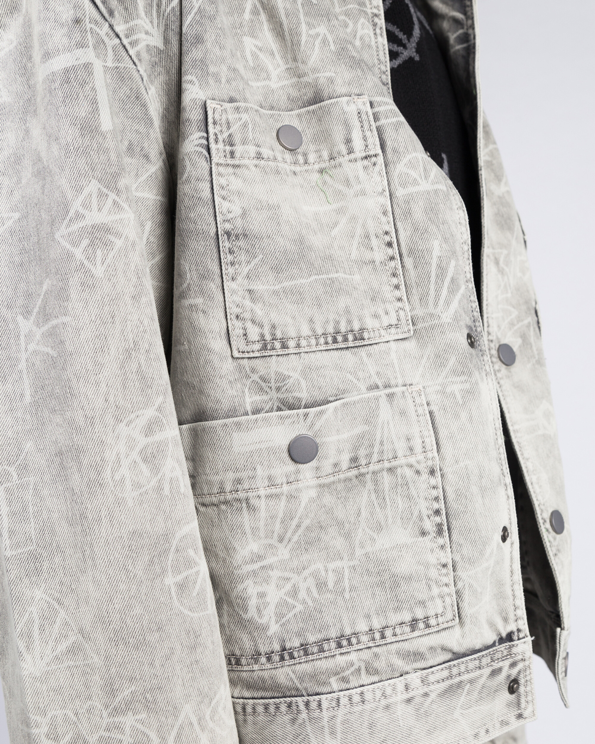 Paccbet Printed Denim Jacket Light Grey