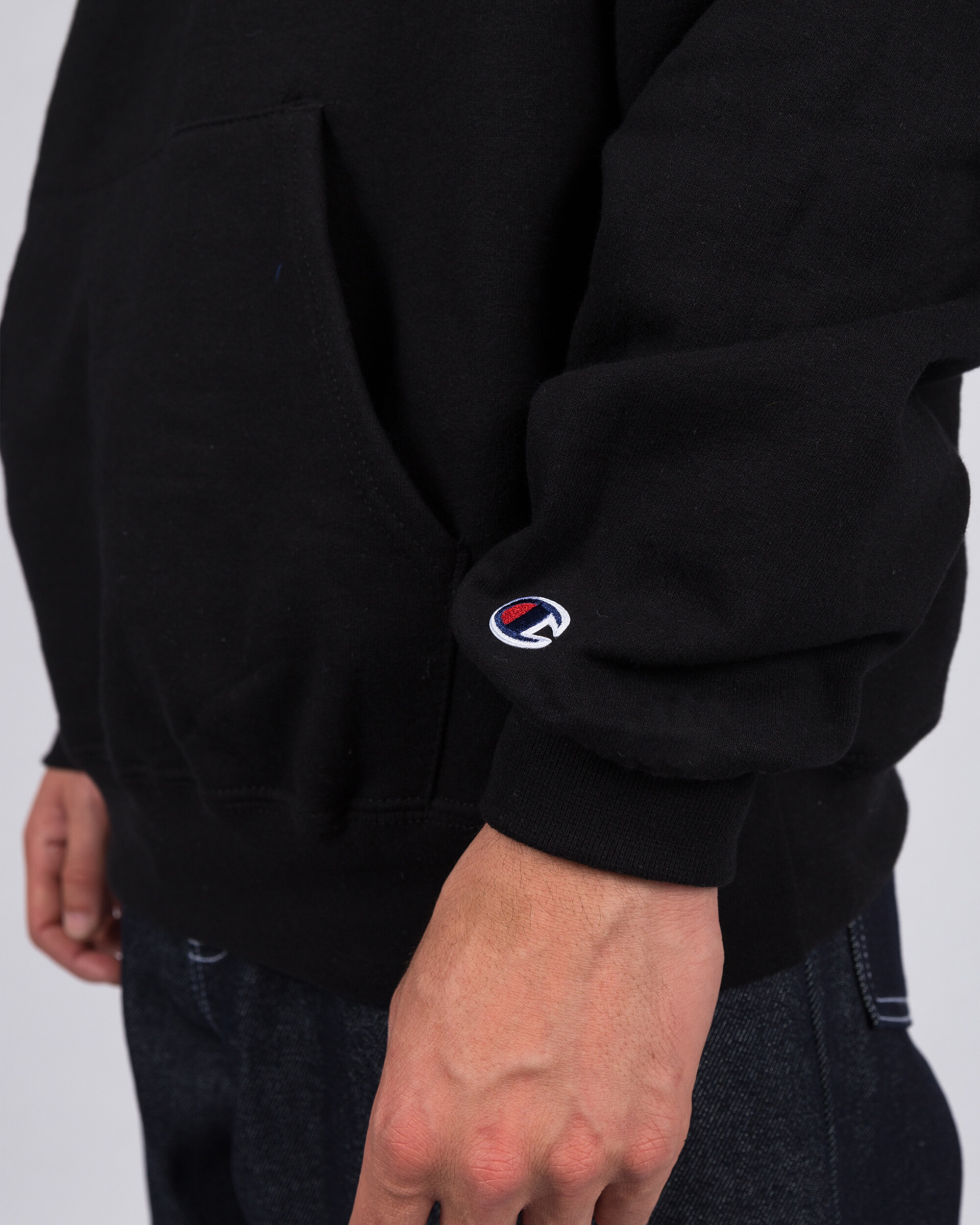 Hotel Blue Embroidered Logo Champion Hoodie Black