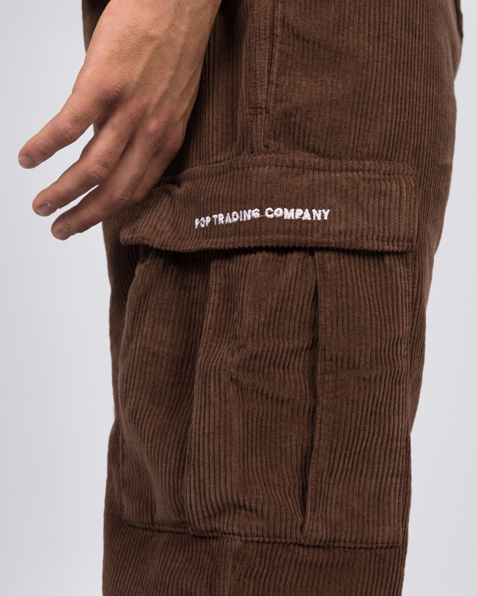 Pop Trading Co cord cargo pants brown