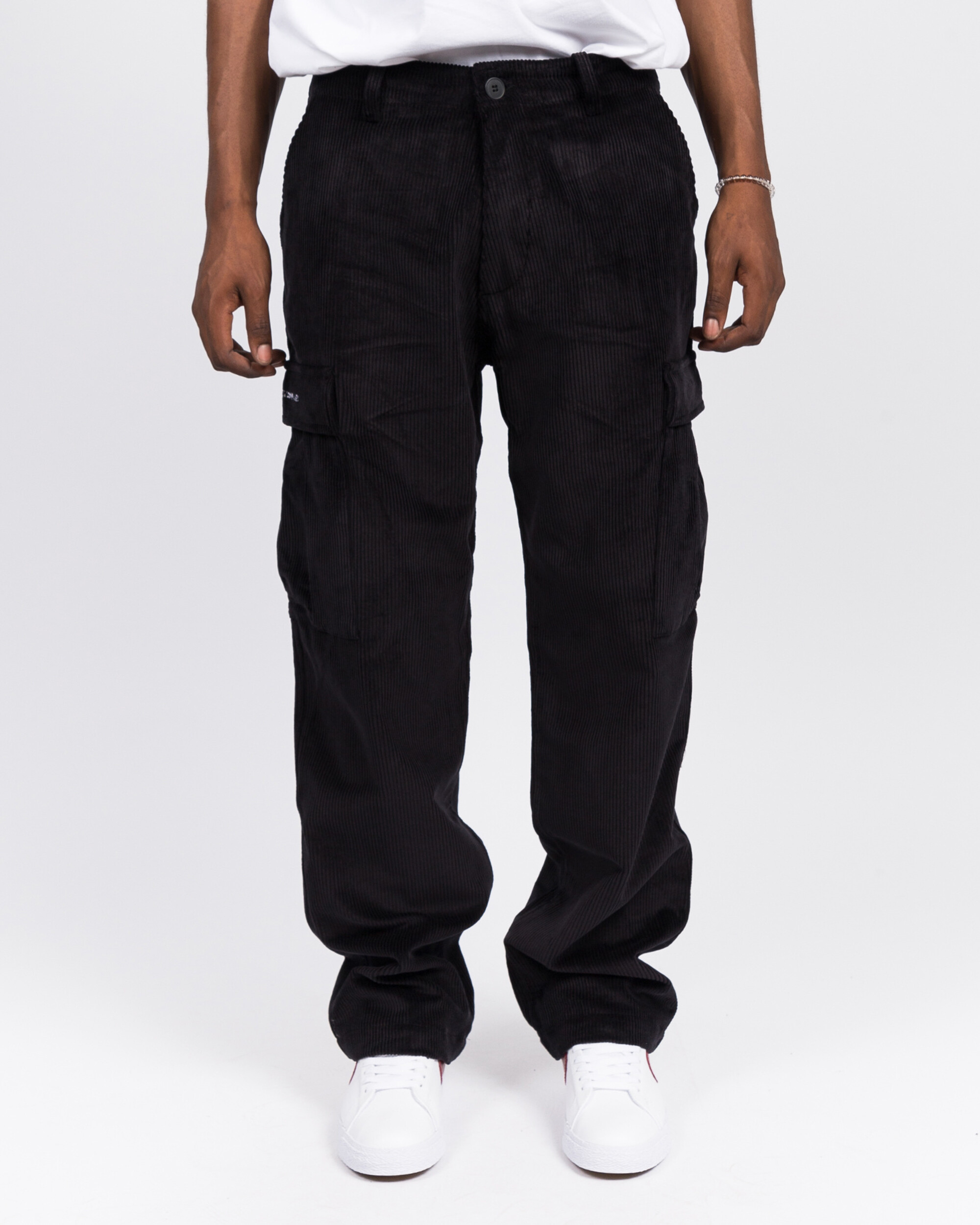 Pop Trading Co cord cargo pants black