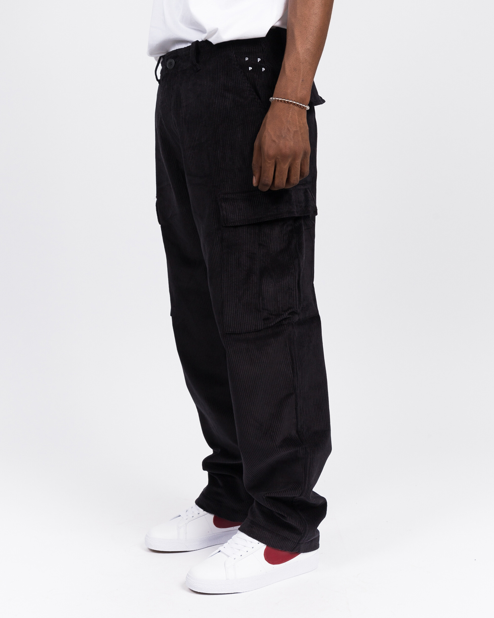 Pop Trading Co cord cargo pants black