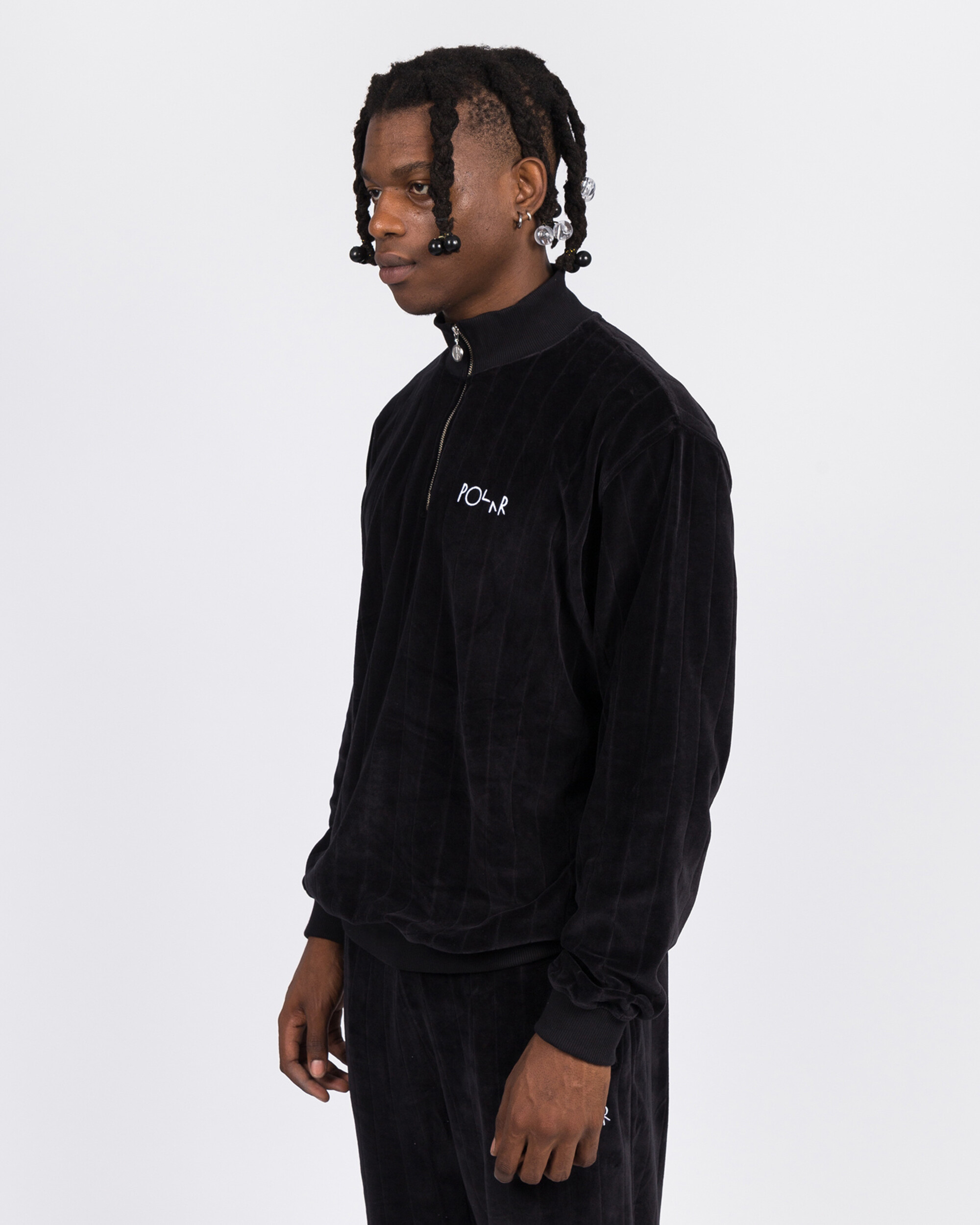 Polar Velour Zip Neck Sweatshirt Black