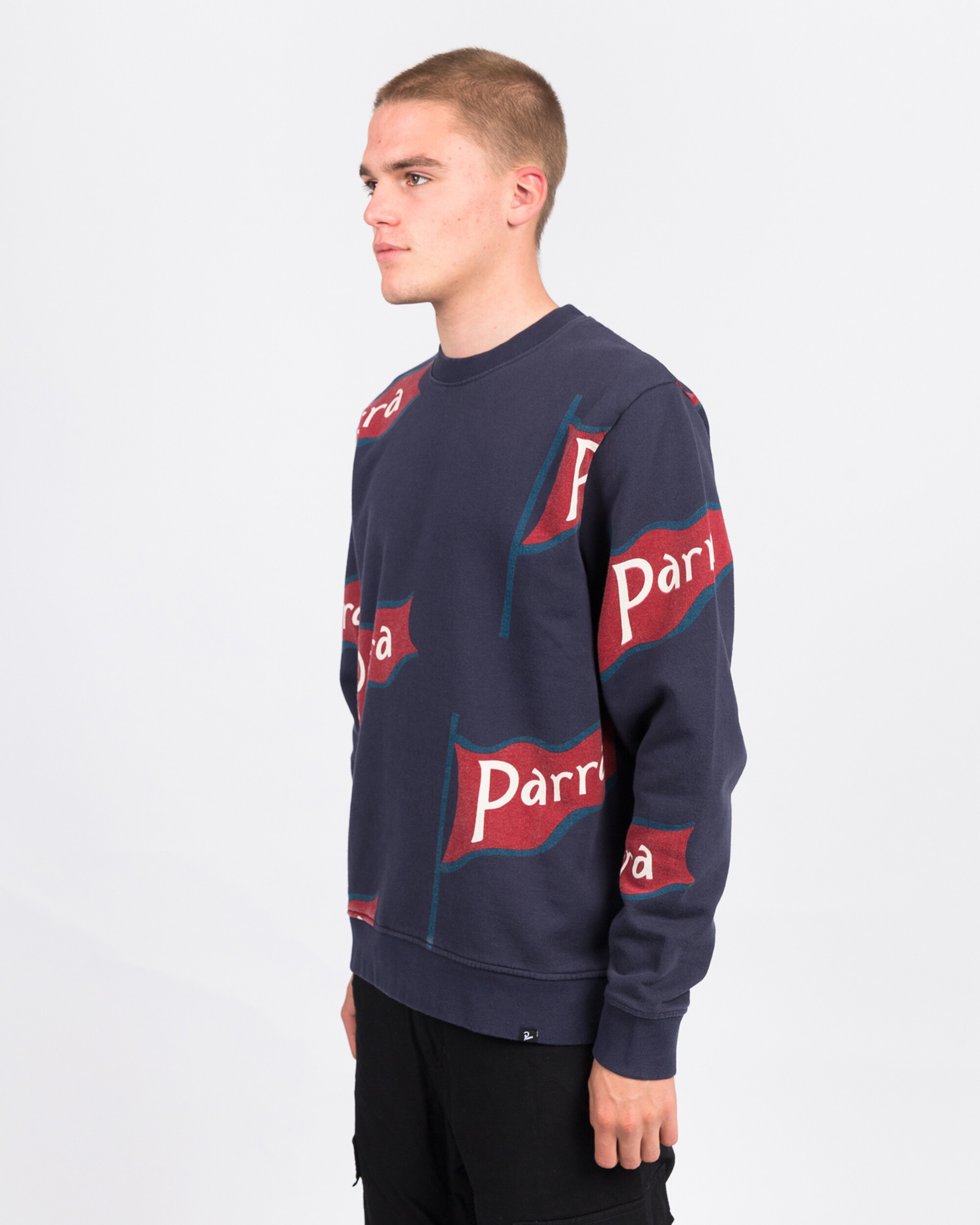 Parra flapping flag crewneck sweater navy blue