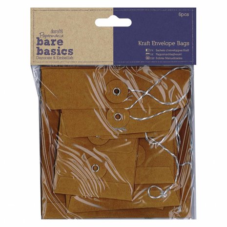 Papermania Bare Basics Kraft Envelope Bags Square Brown (6pcs) (PMA 174227) (DISCONTINUED)