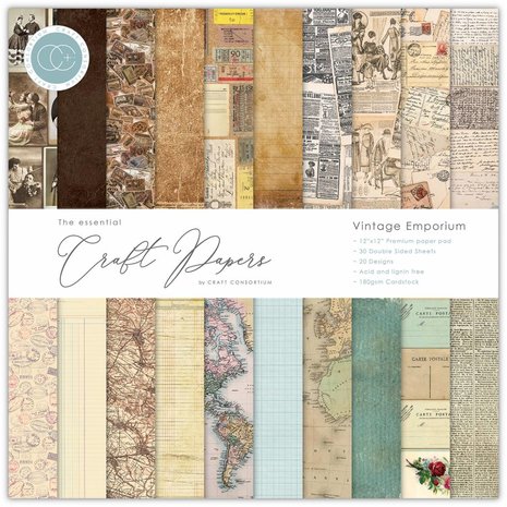 Craft Consortium Essential Craft Papers 12x12 Inch Paper Pad Vintage Emporium (CCEPAD004)