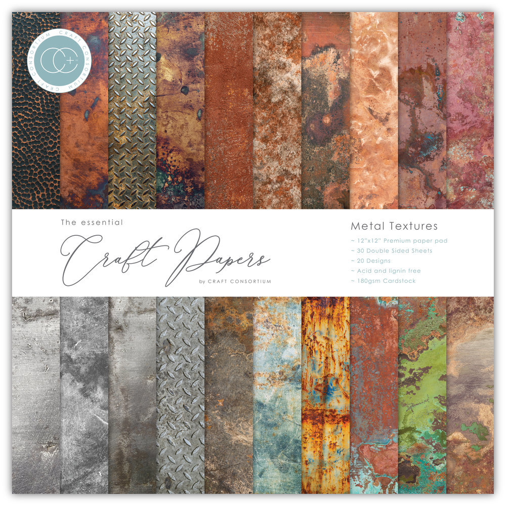 Craft Consortium Essential Craft Papers 12x12 Inch Paper Pad Metal Textures (CCEPAD005) Craft Consortium Essential Craft Papers 12x12 Inch Paper Pad Metal Textures (CCEPAD005)