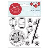 Papermania Cherry Blossom 4x4 Inch  Clear Stamp Lanterns (PMA 907271) (DISCONTINUED)