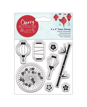 Papermania Cherry Blossom 4x4 Inch  Clear Stamp Lanterns (PMA 907271) (DISCONTINUED)