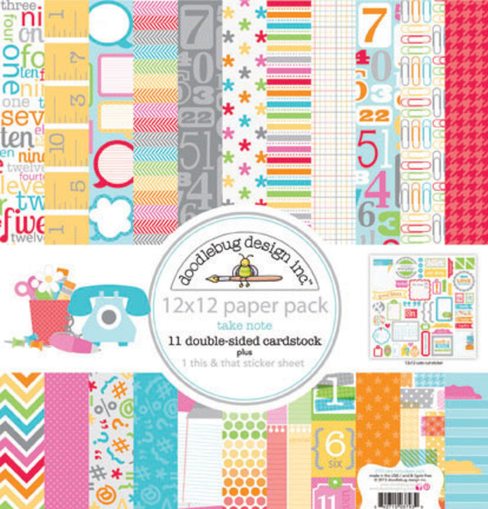 Doodlebug Design Take Note 12x12 Inch Paper Pack (3793) (DISCONTINUED)