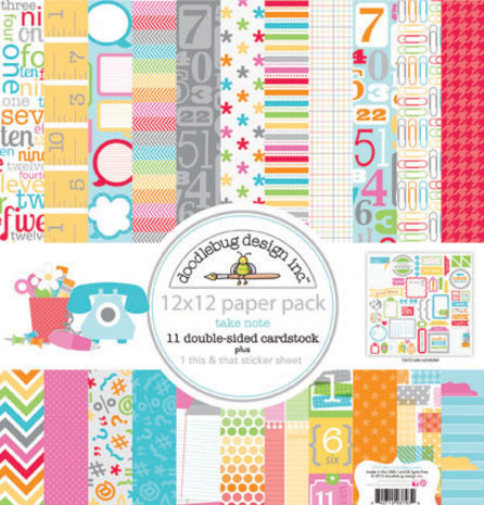 Doodlebug Design Take Note 12x12 Inch Paper Pack (3793) (DISCONTINUED)