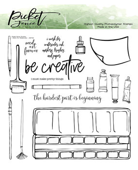 Picket Fence Studios I Work For Watercolor Clear Stamps (ART-101) (OUTLET)