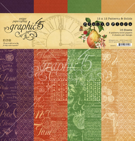 Graphic 45 Fruit & Flora 12x12 Inch Patterns & Solids Paper Pad (4502001) (OUTLET)