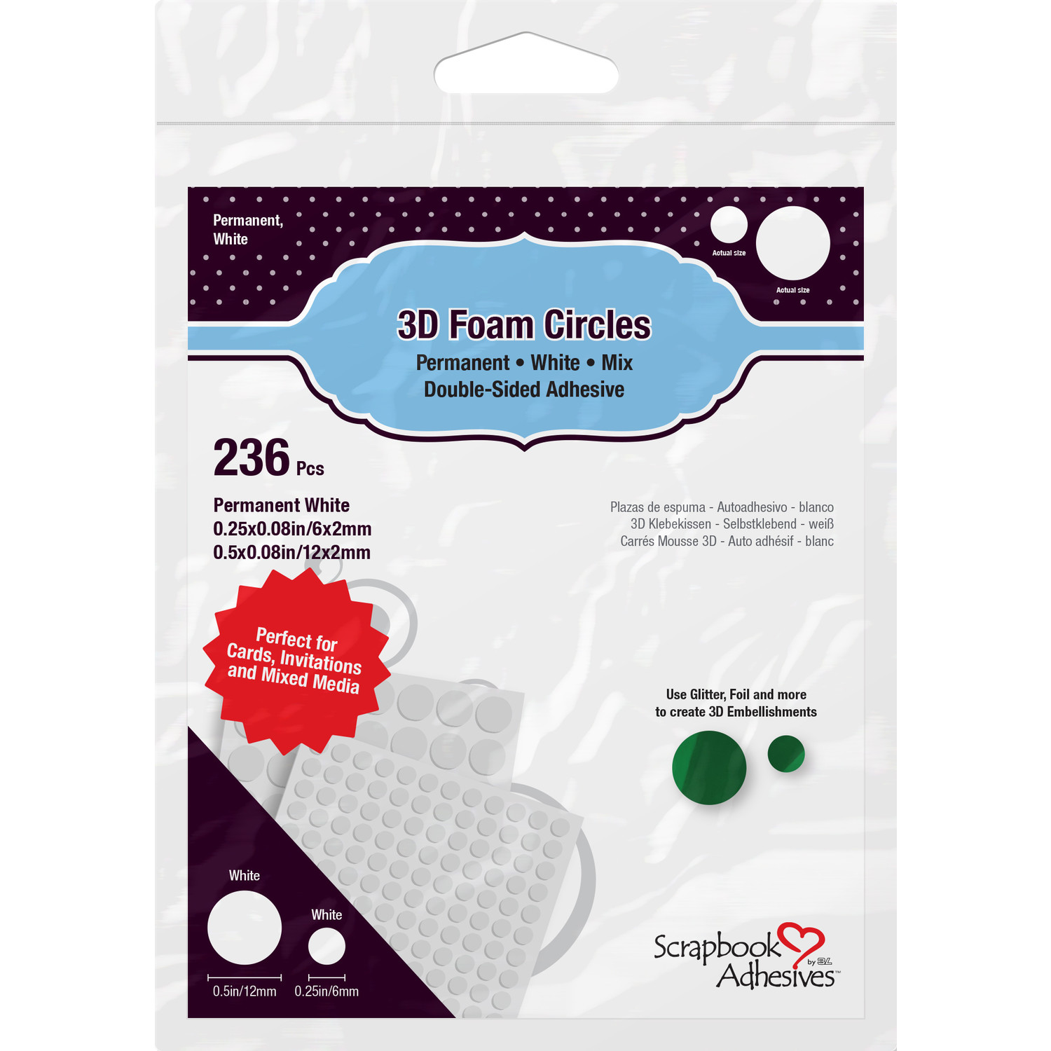 3D Foam Circles White Mix (236pcs) (01226) - Craftlines B.V.