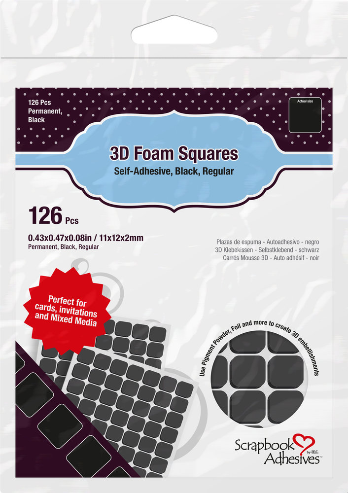 Scrapbook Adhesives 3D Foam Squares Black Regular (126pcs) (01611)