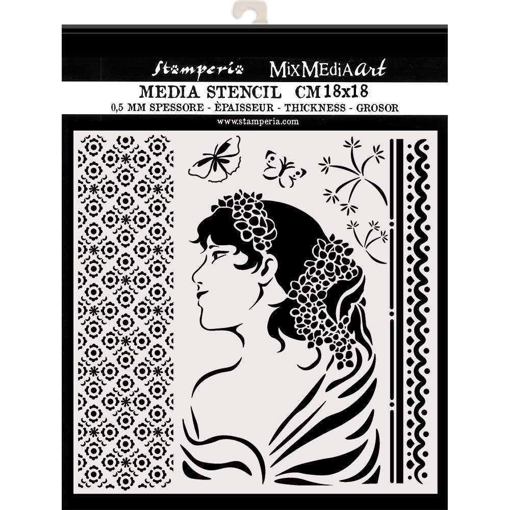 Stamperia Thick Stencil 18x18cm Lady Side (KSTDQ40) (DISCONTINUED) Stamperia Thick Stencil 18x18cm Lady Side (KSTDQ40) (DISCONTINUED)